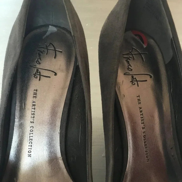 Franco  Sarto Gray Suede Pumps with Pewter Snake Print on Heel and Toe Sz 10 M - Picture 8 of 9